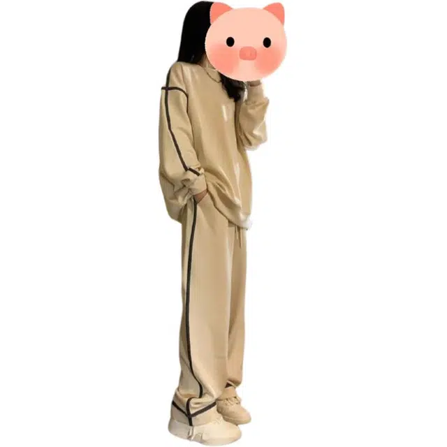 轻迎 慵懒风运动美式设计感宽松显瘦拼接卫衣长裤两件套休闲套装 女款