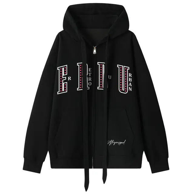 而度 美式复古字母印花宽松廓形质感面料潮流穿搭刚需连帽卫衣 男女同款