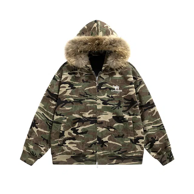 领航骆驼 秋冬季美式复古潮牌迷彩连帽拉链开衫长袖学院底特律风时尚宽松百搭夹克卫衣  男女同款