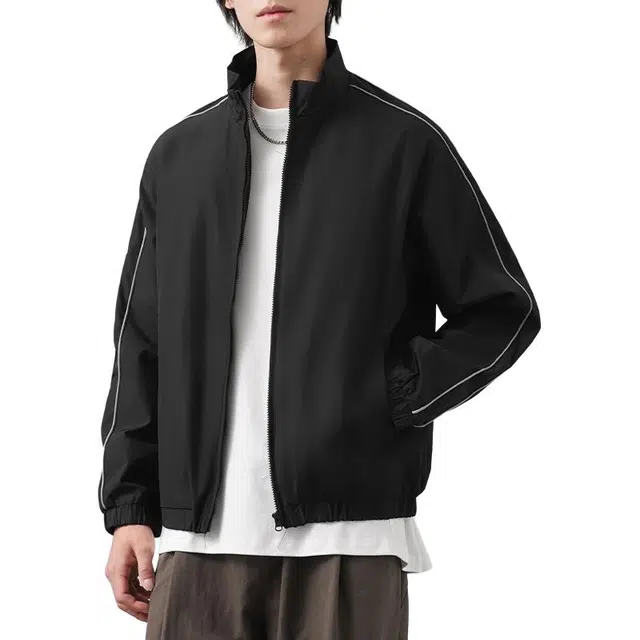 杜克恩 美式立领三防休闲外套春秋季纯色潮流百搭青少年宽松教练夹克 男款