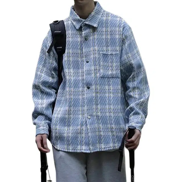 拓菲 小香风外套男春秋季高级感美式潮流高街男装黑白格子衬衫衣服夹克 男女同款