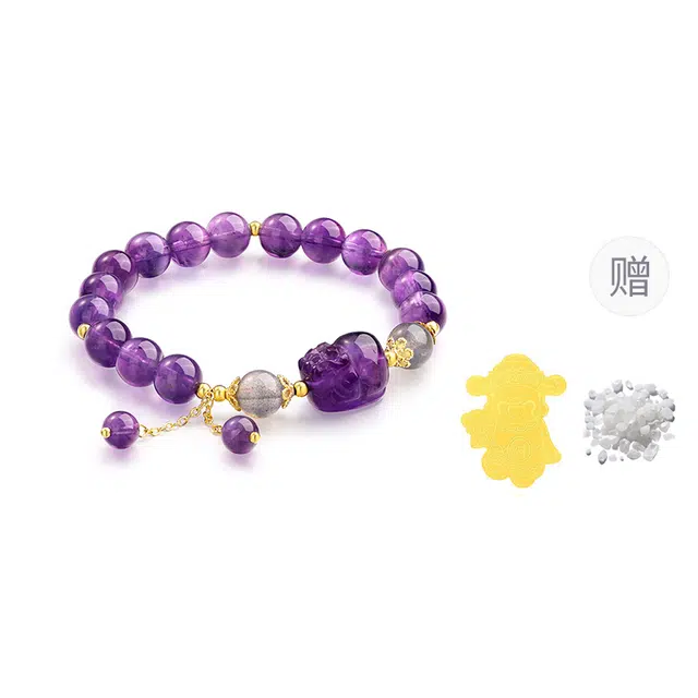 【开智慧护考运】 金六福吉祥 紫气东来貔貅手饰护佑顺利平安顺遂新中式清新手饰显白百搭精致时尚小众个性高级感#好运天然 紫水晶 手串 女款
