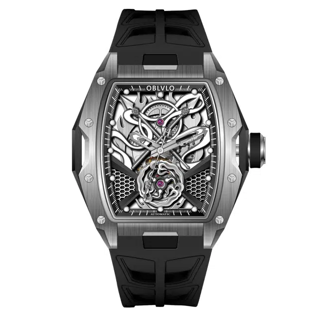 OBLVLO Barrel Automatic Skeleton Watch
