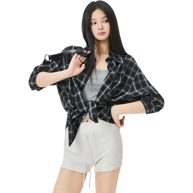 淑好百 复古宽松格纹短袖休闲套装 女款