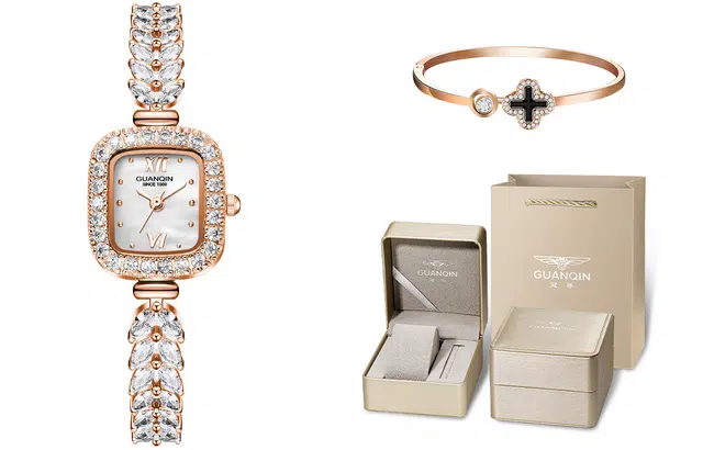 冠琴 美人鱼手链表镶钻满天星手表 石英机芯 金属表带 国表 女表 贝母色表盘