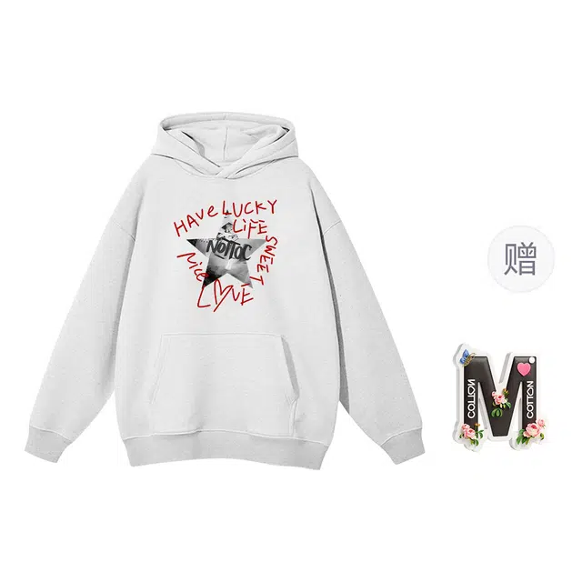 棉购 连帽趣味涂鸦加绒加厚潮学生美式外套卫衣 女款