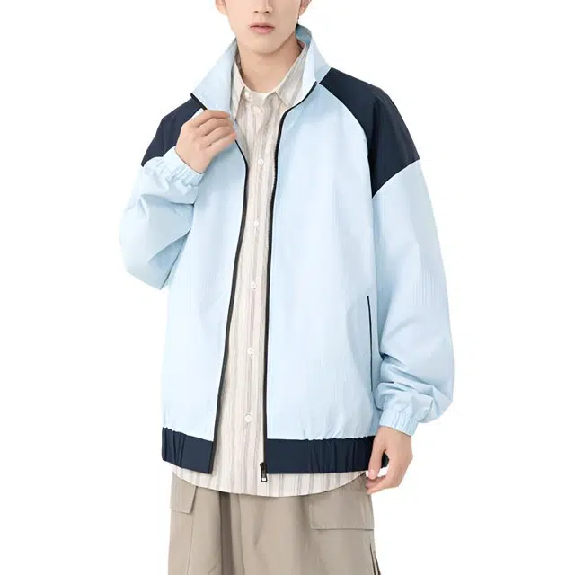 左岸 时尚简约百搭纯色长袖男装上衣设计拉链立领休闲宽松舒适小众青少年高街港风潮牌外套夹克 男款