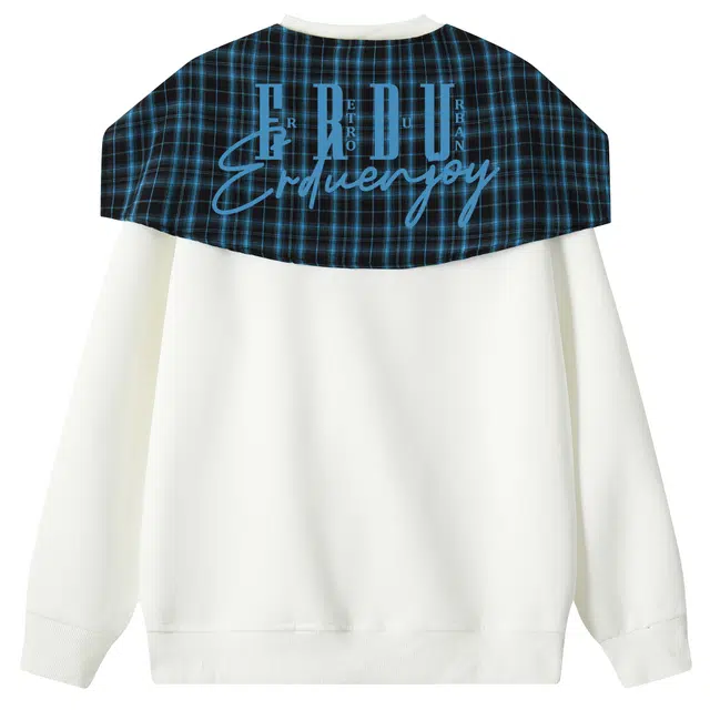 而度 可拆卸格纹披肩拼接工艺后背字母印花设计感小众氛围感叠穿卫衣 男女同款