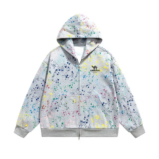 领航骆驼 秋冬季美式复古无性别主义宽松百搭创意泼墨涂鸦休闲时尚潮流连帽开衫长袖  卫衣  男女同款