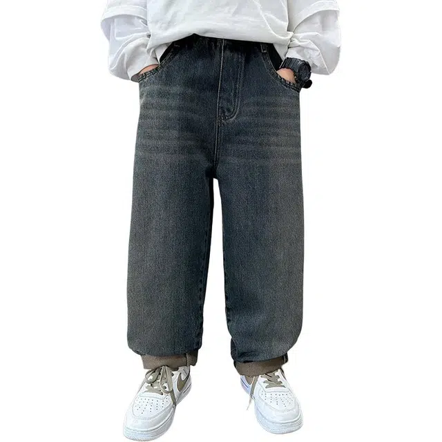 黑恐龙牛仔裤 中大童秋季简约百搭炸街长裤