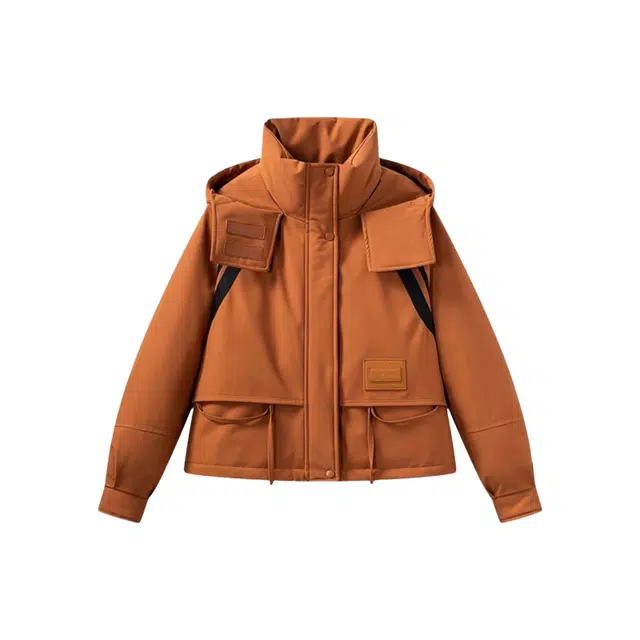 敲模女孩 美式复古工装风条纹拼接设计感时尚保暖舒适连帽棉服 女款