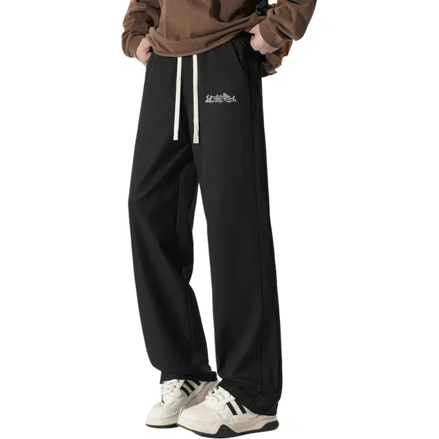 【显高显腿长显瘦裤子】赫赫良衣 美式复古痞帅高街系带直筒棉感基础款长裤时尚潮流百搭宽松舒适小众高级感学院风韩系潮牌休闲裤 男女同款