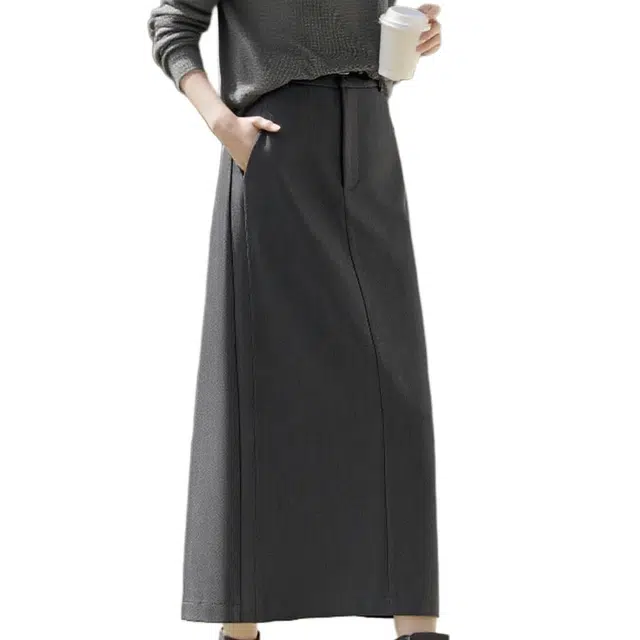 佐塞斯 纯色宽松适中高腰休闲长裙 女款