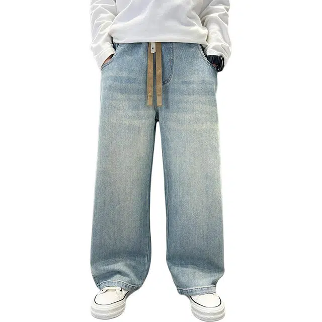 黑恐龙牛仔裤 男童极简百搭韩系帅气长裤