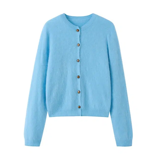 柳絮自制 纯色适中圆领长袖针织衫 女款