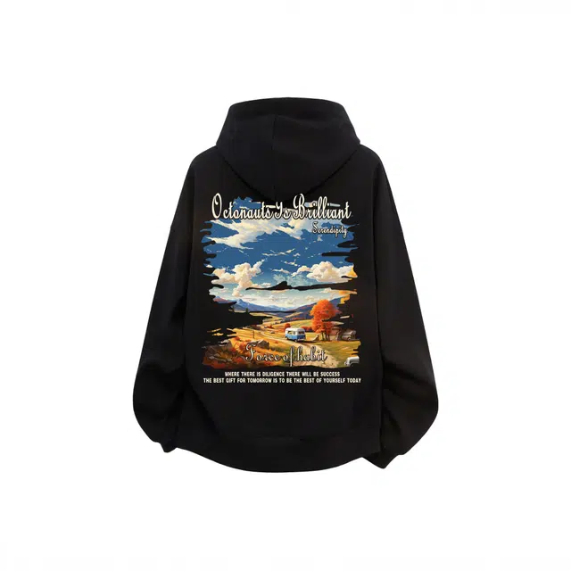 海底小纵队 美式复古高街宽松连帽百搭休闲背面字母油画风景图印花卫衣 男女同款