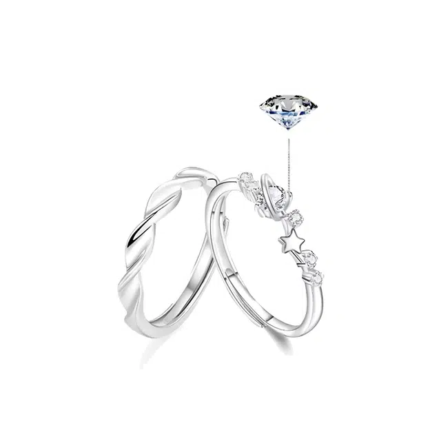 【恋爱约定|S999银】中国 银世城 爱恋星球对戒 开口可调节精致浪漫日常百搭 高级感清纯女大#好运 足银 戒指 男女同款情侣款 礼遇礼盒