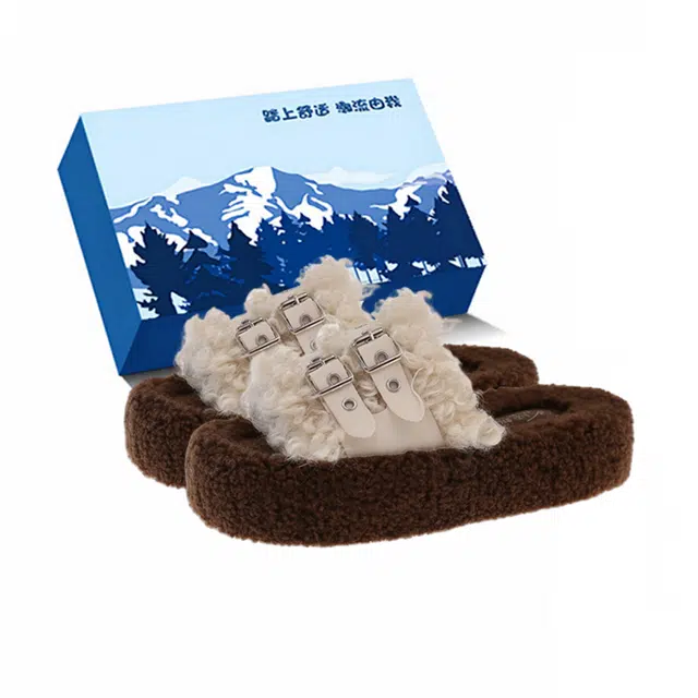 小鹿米利 厚底毛毛女外穿秋冬季高级感可爱毛绒茸茸棉拖一字拖鞋 女