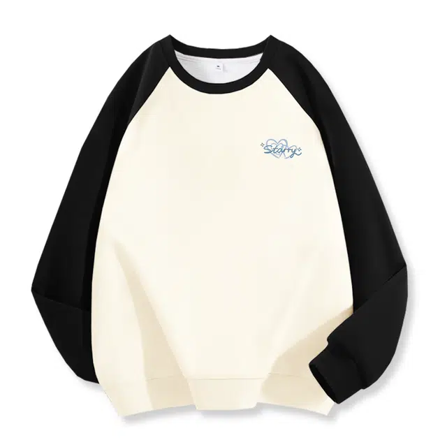 棉致 闪闪心星撞色拼色插肩简约时尚基础休闲百搭无性别主义美式柔软舒适吸湿透气圆领长袖卫衣 男女同款