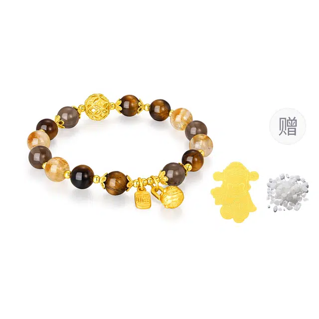 【招财转运】 金六福吉祥 春夏物语高级轻奢吞金兽福牌幸运小霸王考试上岸事业时来运转财源 #好运天然 黄水晶 手串 男女同款情侣款