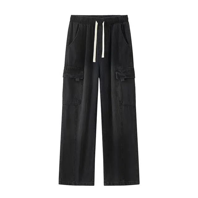 棉基因 美式复古水洗做旧废土风高街休闲拼接简约直筒垂感舒适通勤潮流百搭工装牛仔裤 男女同款