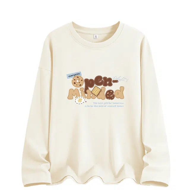 棉致 曲奇饼干印花创意百搭潮流时尚宽松休闲柔软舒适通勤日常基础圆领纯棉长袖卫衣 男女同款