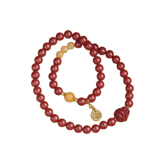 子婳 招财纳福转运珠顺逐新中式国风国潮传统藏式文化设计佛珠文玩盘串珠#好运 朱砂 手串 女款