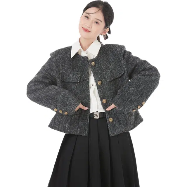 邓大喵 法式毛呢小香风外套女秋冬时尚百搭气质加厚短上衣夹克 女款
