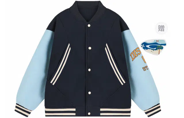 港仔文艺男 撞色拼接条纹字母数字印花美式复古运动上衣休闲百搭宽松棒球服夹克外套 男女同款