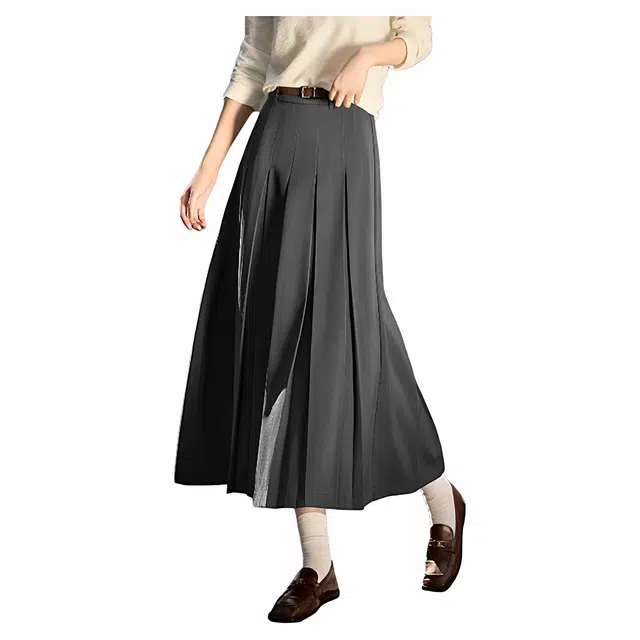 佐塞斯 高端品质轻奢复古秋冬百褶半裙减龄穿搭休闲长裙 女款