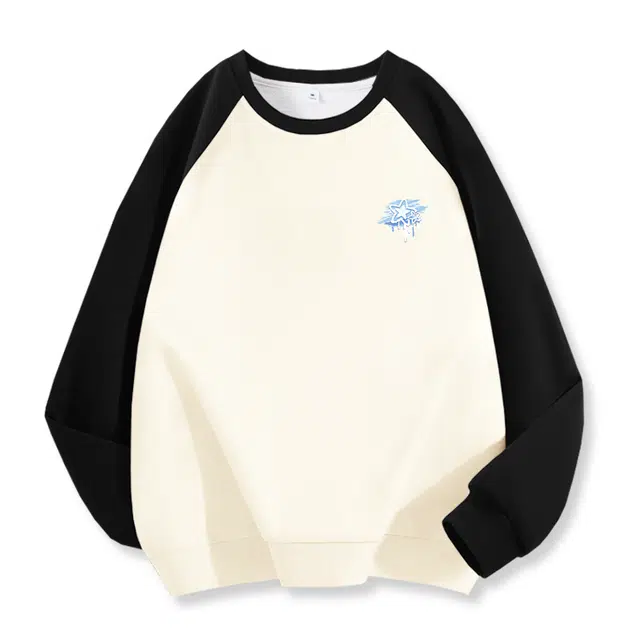 棉致 闪亮星星撞色拼色插肩简约时尚基础休闲百搭无性别主义美式柔软舒适吸湿透气圆领长袖卫衣 男女同款