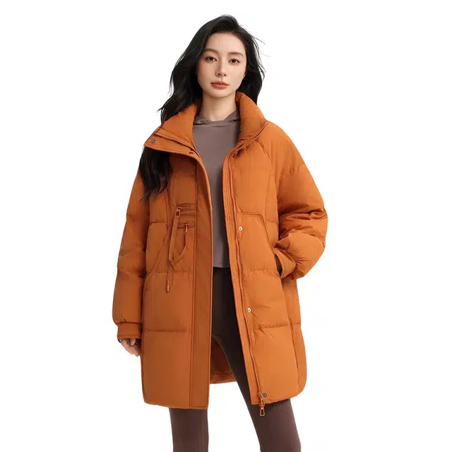 鸭鸭 冬季韩版立领中长款宽松直筒休闲时尚加厚羽绒服 女款