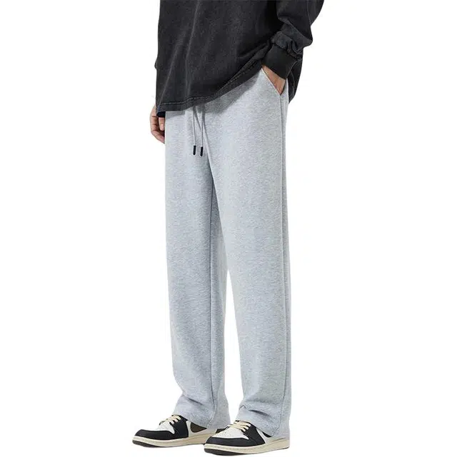 潮人榜 秋冬季高级感卫裤美式高街基础款垂坠感宽松拖地直筒潮流百搭针织运动休闲裤 男女同款