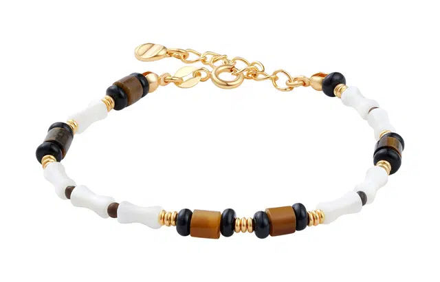 六福珠宝 【节节高升】新中式国潮民族风手饰木变石玛瑙竹节混搭个性串珠链时尚单品#好运天然 虎眼石 手链 女款