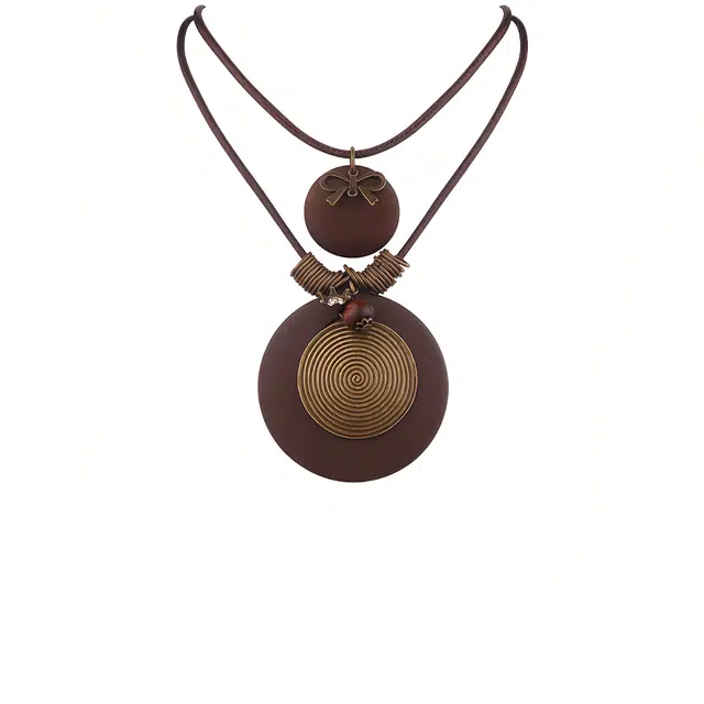 前方大荒野 复古双仪圆环锁骨链新中式潮流国风小众设计独特个性精致时髦#好运 檀木 项链 男女同款情侣款