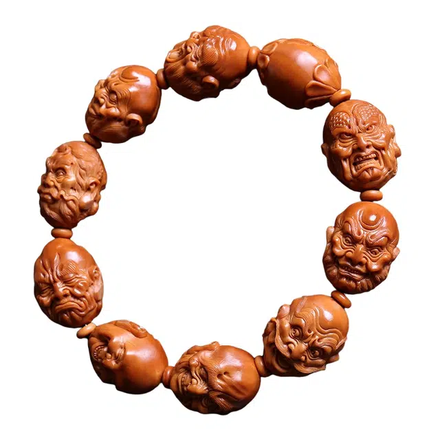 宣华意 【高品质】国潮新中式复古风 轻奢高端 核雕双面十八罗汉 文玩手捻珠#好运 橄榄核 手串 男款