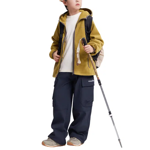 左西 绒绒裤系列 加绒防风保暖耐磨户外软壳休闲工装裤 儿童款