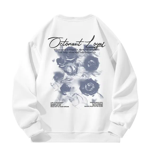 海底小纵队 复古重磅美式高街系列高颜值涂鸦玫瑰印花氛围慵懒休闲学院风上衣舒适透气百搭长袖圆领套头春秋冬大码宽松卫衣 男女同款