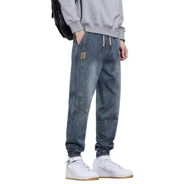 赛瀚 时尚复古束脚牛仔裤男款美式潮流休闲裤秋季厚款百搭显瘦显高舒适亲肤男装宽松长裤少年感工装高街外穿通勤男裤 男女同款