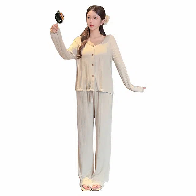 潞优野 轻奢高级感女秋冬羊绒棉吊带长袖三件套带胸垫性感显瘦外穿家居服春秋睡衣套装 女款