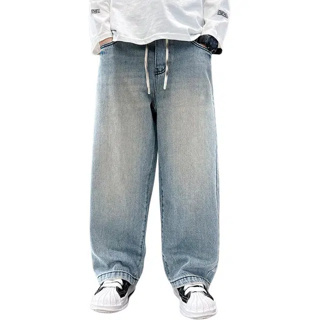 黑恐龙牛仔裤 中大童韩版个性亲肤舒适百搭宽松长裤