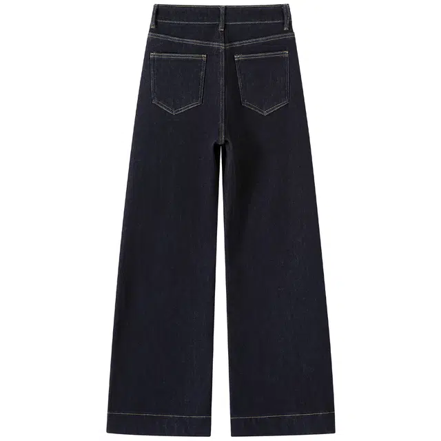 她池 简约纯色高腰水洗加绒垂感长款阔腿牛仔裤 女款