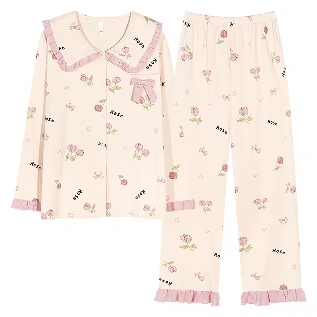 帕兰朵 春秋季休闲大码宽松长袖长裤时尚套头女纯棉两件套睡衣套装 女款