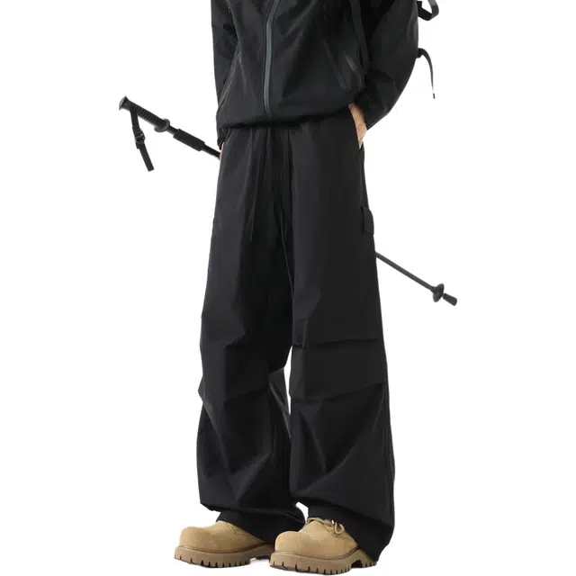 敦煌博物馆 美式高街防泼水可拆卸腰包直筒阔腿巴恩风长裤户外运动爬山徒步可调节裤脚褶皱百搭显高显瘦伞兵机能工装裤 男女同款