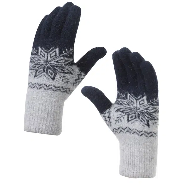 南极人 冬季骑行开车户外防风防寒毛线保暖兔毛御寒加绒防冻加厚时尚雪花针织百搭#好运 羊毛 绒线手套 女款