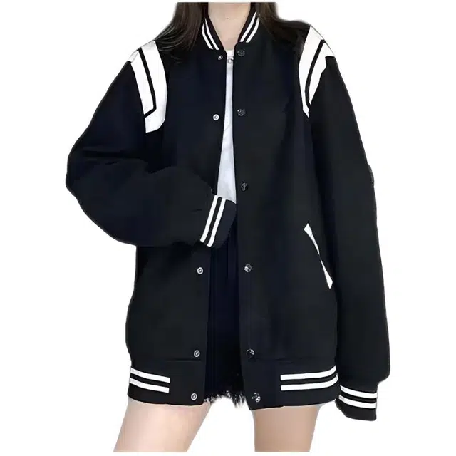 木木兔 潮流时尚秋季外套 情侣装 大码  简约百搭 宽松条纹棒球服秋冬美式复古休闲学生上衣夹克 男女同款