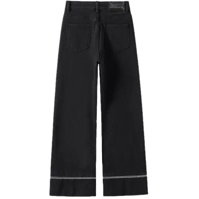 她池 简约通勤风高腰水洗加绒九分直筒牛仔裤 女款