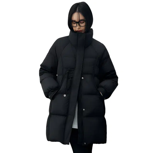 鸭鸭 冬季韩版立领中长款宽松直筒休闲时尚加厚羽绒服 女款