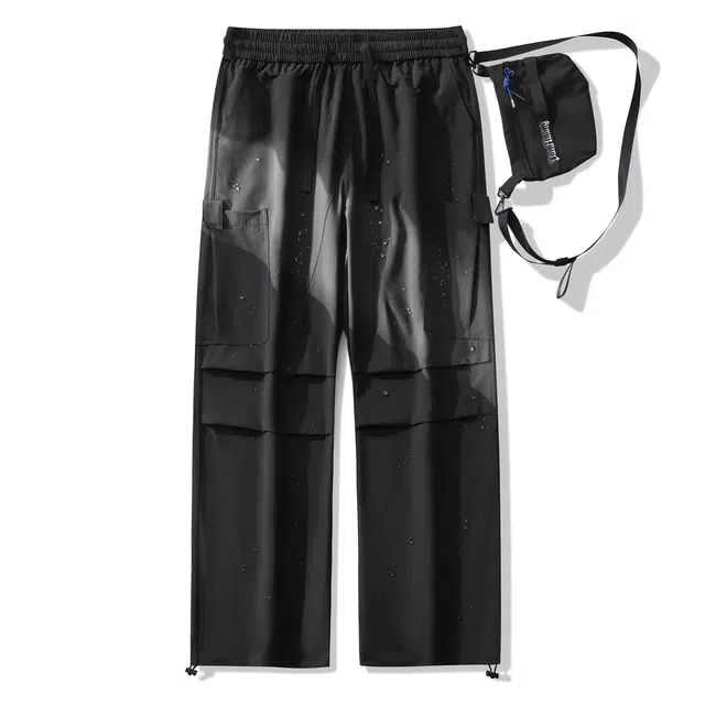 敦煌博物馆 美式高街防泼水可拆卸腰包直筒阔腿巴恩风长裤户外运动爬山徒步可调节裤脚褶皱百搭显高显瘦伞兵机能工装裤 男女同款