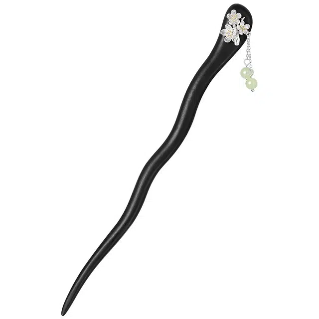 聆听花开 新中式梅花 繁花似锦 花神盘发流苏圆珠古风旗袍百搭 黑檀 发簪 女款